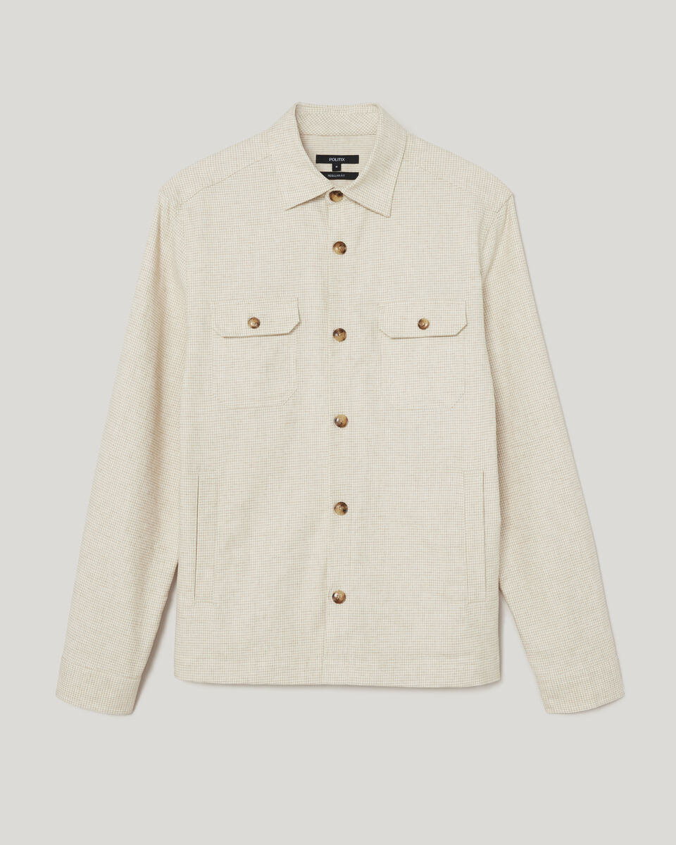 4-pocket Long Sleeve Houndstooth Overshirt, Natural, hi-res